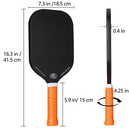 ZOEA Pickleball Paddle, USA Pickleball Approved, 16MM Polypropylene Honeycomb Core, Edgeless Style 3K Raw Carbon Fiber Surface+Carbon Abrasion Surface, Ideal for Novice and Professional Players 2PCS
