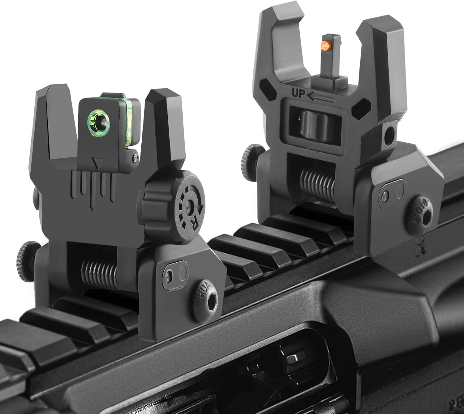 ZBULAR Fiber Optic Sights - Tool-Free Adjustable Flip-Up Front & Rear Backup Sights | Green & Red Dots