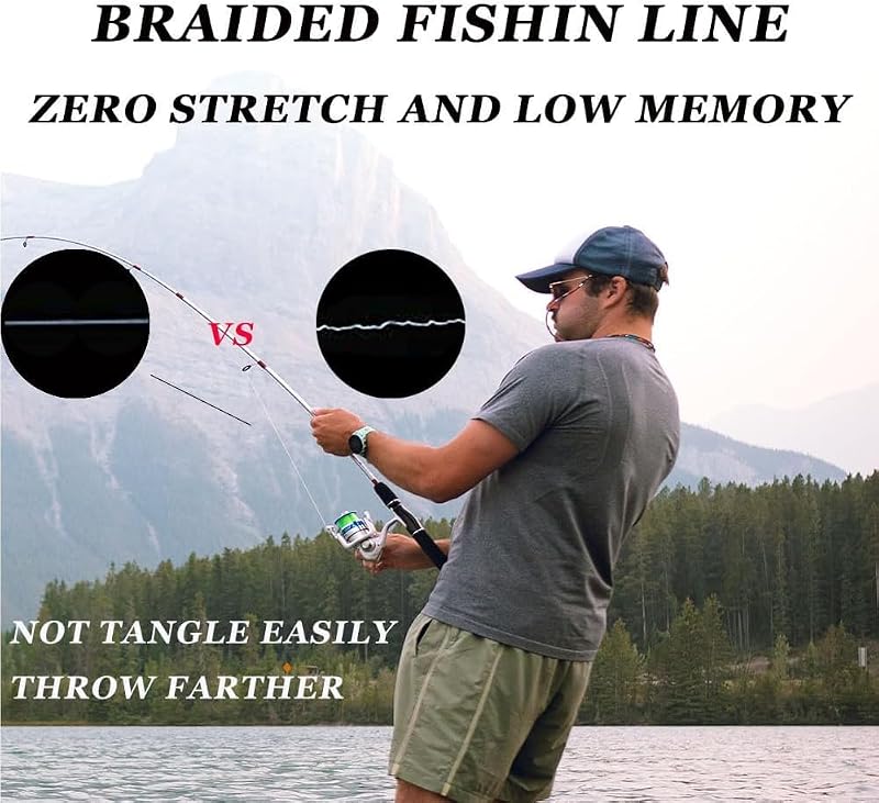 Linhiver Braided Fishing Line 4/8 Strands, 164/328/547/1093 Yds, 10-100 lb, Low Stretch Green (Dark Green+20LB-0.18mm-328YDS-4 Strands)