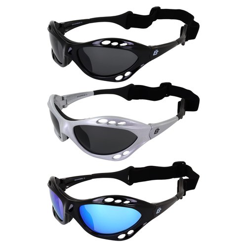 Birdz Eyewear Seahawk Polarized Sunglasses for Watersports Jet Ski Surfing Kayaking 3 Pairs Black & Silver Frames w/Smoke Lenses & Black Frame w/Blue Lens