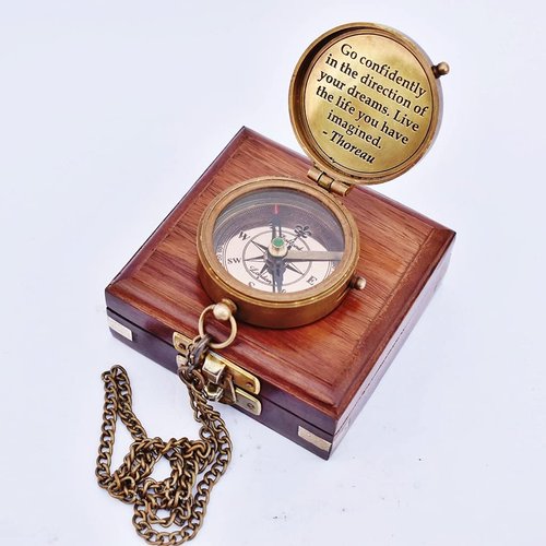 Engraved Antique Nautical Directional Magnetic Compass with Scripture Baptism Gifts, Graduation Highschool Gift for him with Wooden Case Go Confidently Compass in Cross Wooden Box