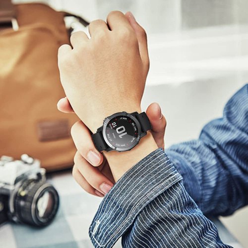 ANCOOL Compatible with Garmin Fenix 5X/6X/7X Band, 26mm Easy-fit Soft Watch Band Replacement for Fenix 5X Plus/Fenix 6X/Fenix 6X Pro/Tactix Charlie/Descent MK2 (Black/Grey)