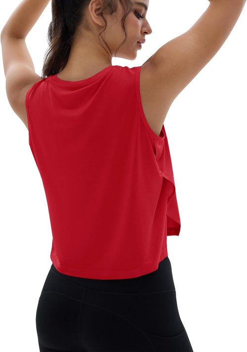 MAGCOMSEN Women's Crop Tank Top - Sleeveless Workout Gym Top with Side Slits for Comfort & Style