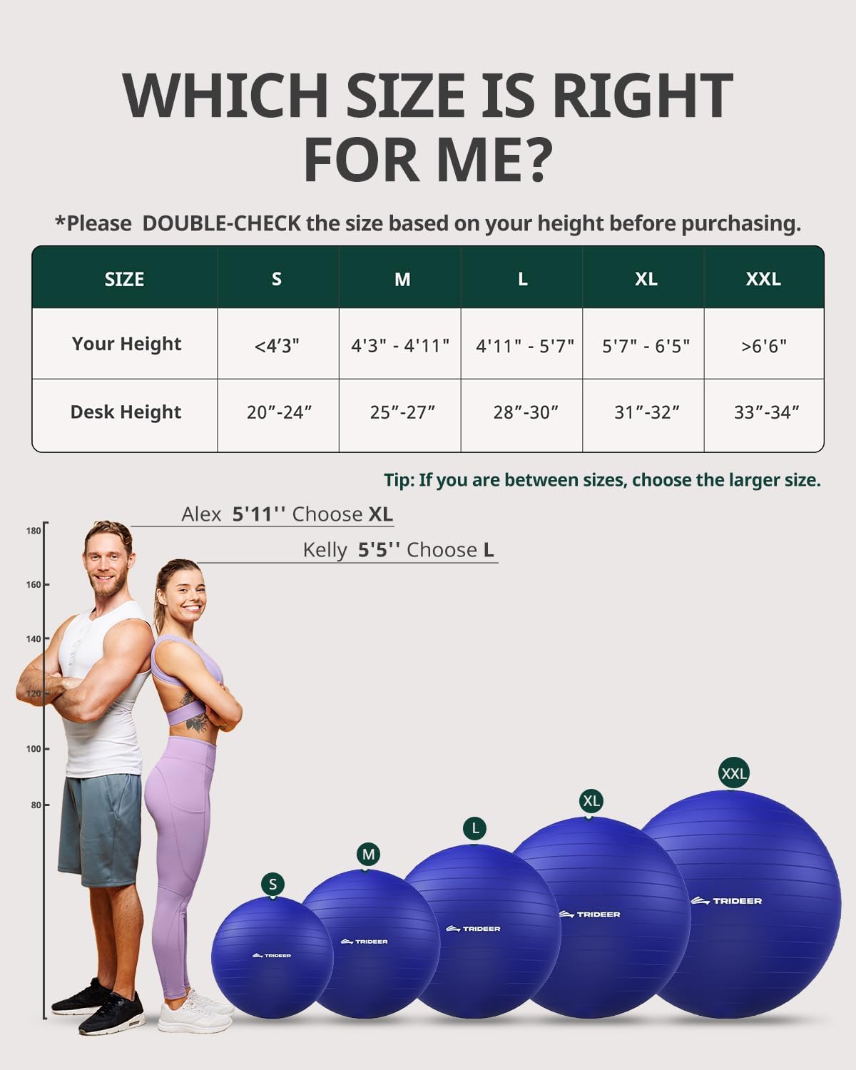 Trideer Exercise Ball - Stability Ball for Yoga, Pilates & Fitness | Home Gym & Office Chair, 5 Sizes Available