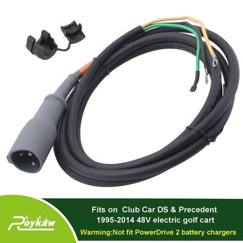 Roykaw Club Car 48V Charger Plug Cord for 1995-2014 DS & Precedent Golf Cart Models, 3 Pin Round Plug Cord, 130" Cable Length, Replaces OEM # 1018289-01