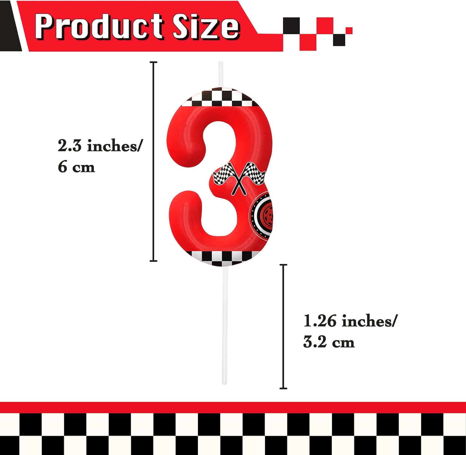 Red Number 3 Birthday Candles - Racing Cars Themed Cake Topper for Boys & Girls Party Decor