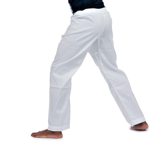 Ronin Karate Pants Poly-Cotton Middle Weight Martial Arts Pants with Elastic Waist (White, 5)