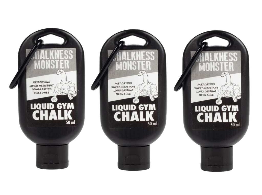 Liquid Gym Chalk - Mess-Free - 3 Pack Premium Sweat Resistant, Long Lasting Grip - Quick Dry Improved Hand Grip for Gymnastics, Rock Climbing, Power Lifting and More - Chalkness Monster 50 mL Bottles