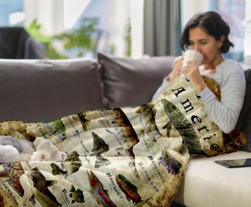 Quisenti Fishing Enthusiast Blanket - Sports Fish of North America, Fish Knowledge, Unique Fisherman Gifts for Boys, Dad, Grandpa (40in*60in)