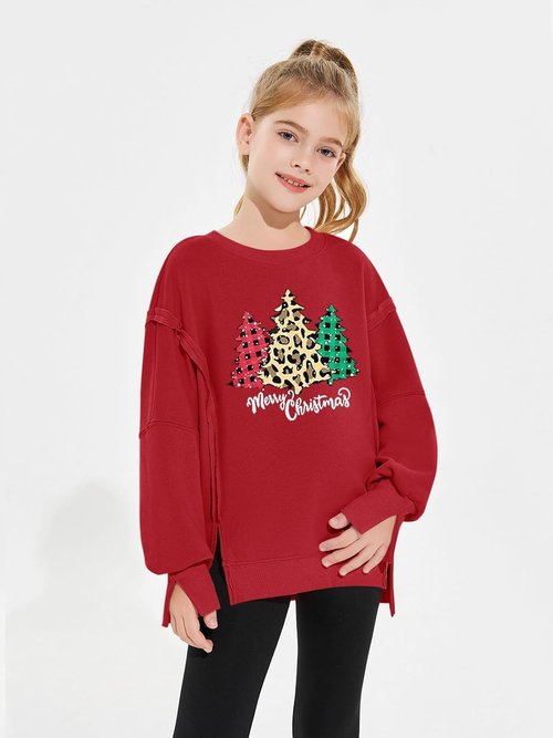 Haloumoning Girls Oversized Sweatshirt - Lightweight Long Sleeve Crewneck Pullover for Ages 5-14