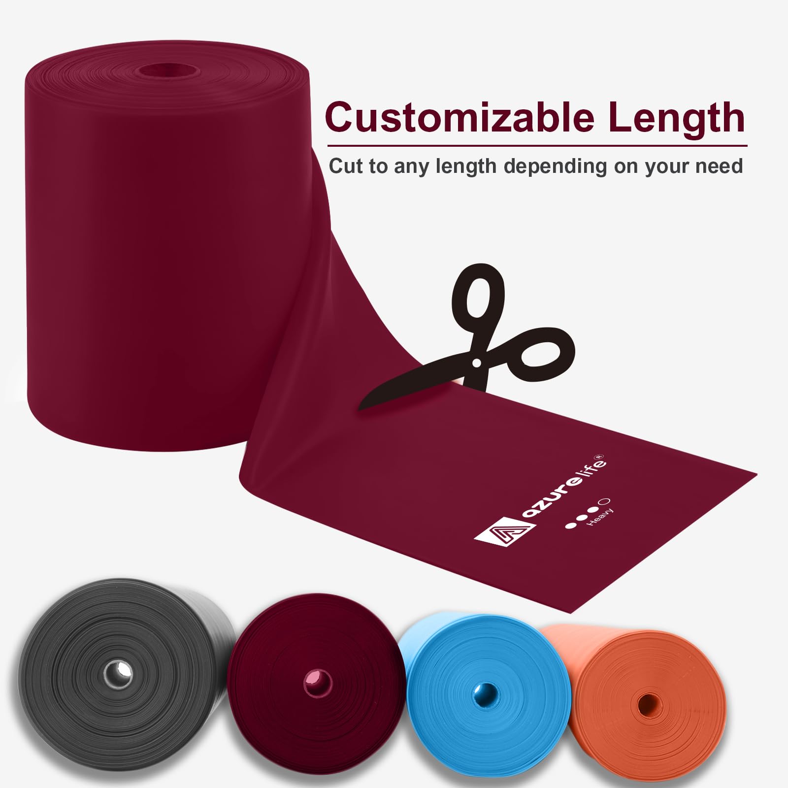 A AZURELIFE Professional Individual Exercise Resistance Bands, Single 5, 6,7 Ft or 8 Yards Elastic Bands, Non-Latex Stretch Bands for PT, Yoga, Pilates, Rehab, at-Home or The Gym Workouts