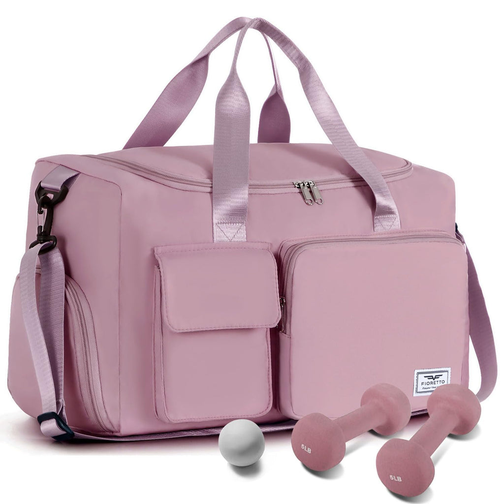 FIORETTO Women's Gym Duffle Bag with Shoes Compartment, 30L Capacity, Ideal for Travel, Gym, Sports, Duffel, Weekender, Pink