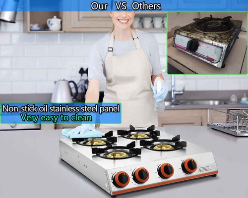 Horynar Propane Stove 4 Burner,Gas Stove Auto Ignition, 41,000 BTU Propane Burner Thickened Stainless Steel,Very Sturdy, Easy to Clean, LPG for Outdoor Cooking, RV, Emergency