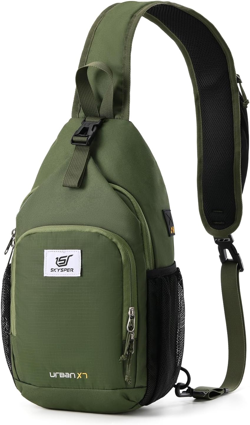 SKYSPER Sling Bag - RFID Crossbody Backpack for Travel & Hiking | Unisex Army Green Daypack