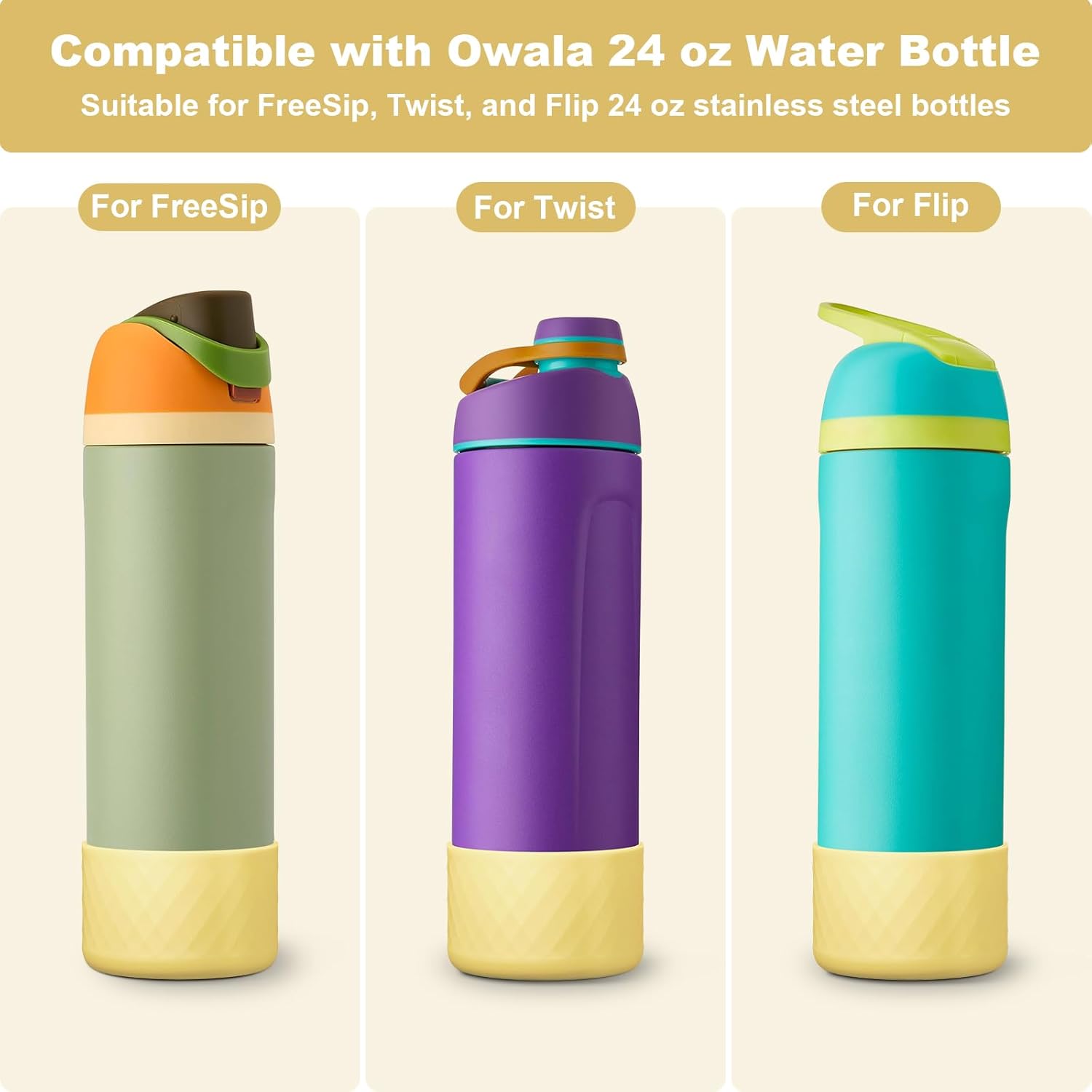 Owala Silicone Water Bottle Boot - 2PCS Anti-Slip Protective Sleeve for 24oz, 32oz, 40oz Bottles