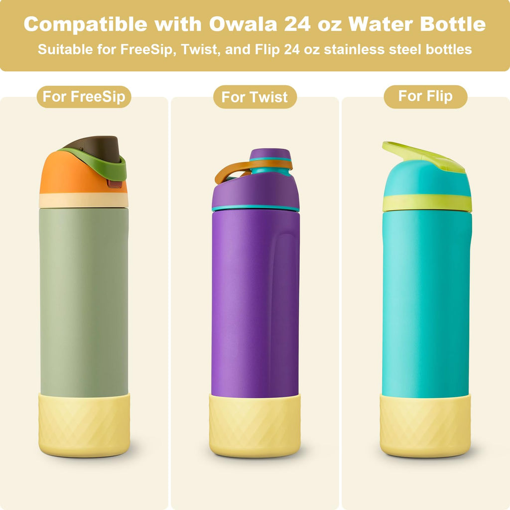 Alwenid 2PCS Silicone Water Bottle Boot for Owala 24 Oz, Anti-Slip Protective Sleeve Bottom Bumper Protector for FreeSip, Twist, and Flip Stainless Steel Water Bottles (Peach)