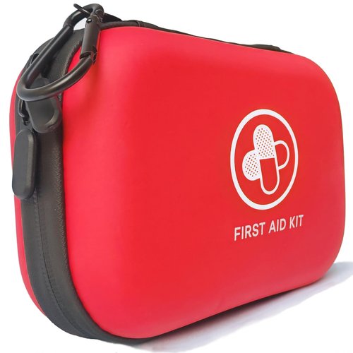 First Aid Kit 150 Piece Waterproof Hard Shell Emergency Medical Kit for Home, Camping, Hiking, Sports, Office, Adventure Portable IFAK Kits (Red)