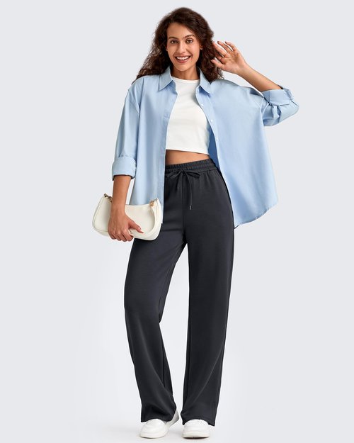 G4Free Dress Pants Women Wide Leg Sweatpants with Pockets High Waisted Drawstring Stretch Track Pants Casual Lounge Travel Pants(Black,M,Regular)