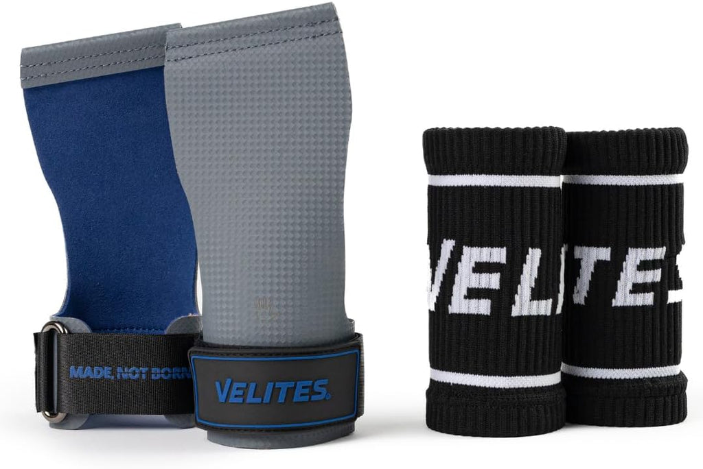 Velites - Official Crossfit® Games Quad Ultra Grips - No Chalk and Smooth Bars - Wristbands and Carry Bag Included - Pull-ups, Muscle-ups and Toes to bar
