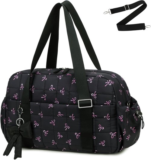CAMTOP Gym Bag - Lightweight Duffle for Travel | Insulated & Wet Pocket | Medium Black Bow (16")