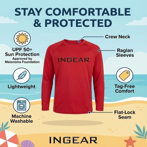INGEAR Boys’ Rash Guard Swim Shirt - UPF 50+ Quick-Dry Sun Protection for Swimming | Sizes XS–XL