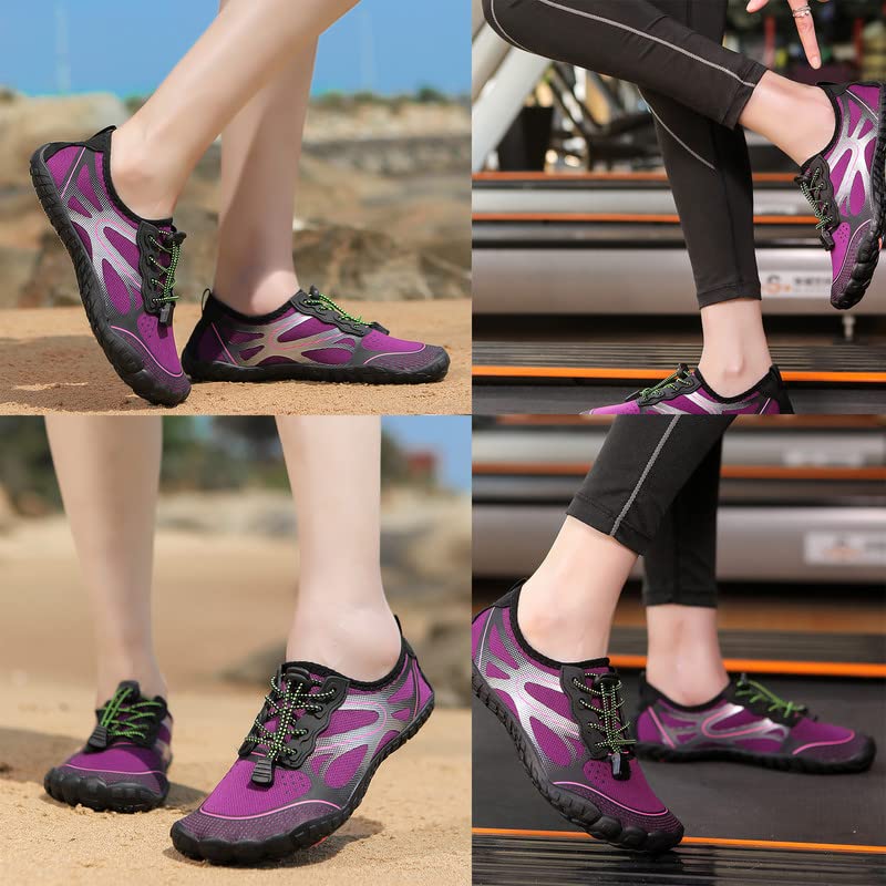 Water Shoes for Men and Women Quick Dry Aqua Barefoot Shoes - 7.5 Women / 6.5 Men, Purple
