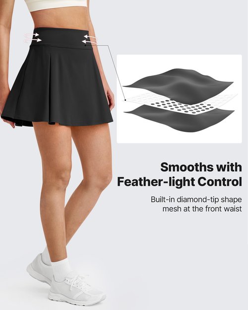 G4Free Tennis Skirts for Women High Waisted Golf Skorts Inner Shorts Summer Stretchy Athletic Skirt with Pockets(Black,L)