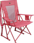 GCI Outdoor Comfort Pro Rocker Camping Chair - Portable Folding Rocking Chair with Durable Armrests & Drink Holder - Blush