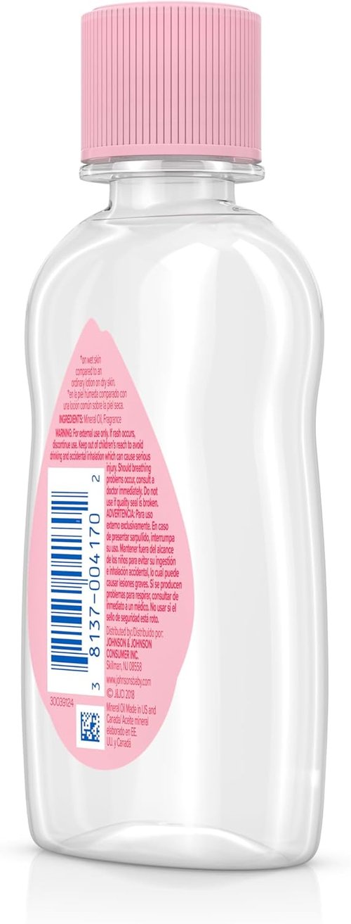 Johnson's Baby Oil - Pure Mineral Oil for Moisture Loss Prevention | Gentle Baby Massage Oil, 3 fl. oz
