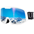 Ukoly Ski/Snowboard Goggles for Men Women, Snow Goggles HD Lens Anti-Fog Coating OTG Design UV400 Protection Windproof (White Frame Silver HD Lens)