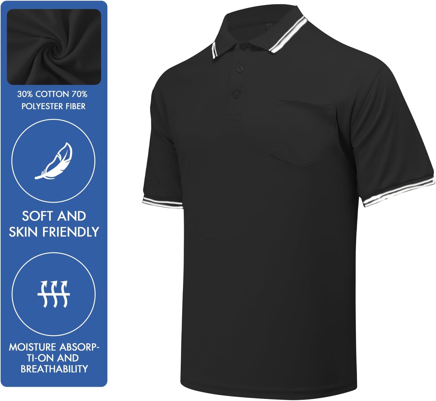 Redgino Men's Baseball Softball Umpire Shirt - Short Sleeve Polo Ref Jersey for Comfort & Mobility