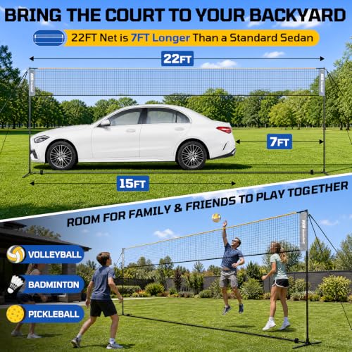 Yellow 22FT Multi-Sport Adjustable Net for Volleyball Badminton & Pickleball