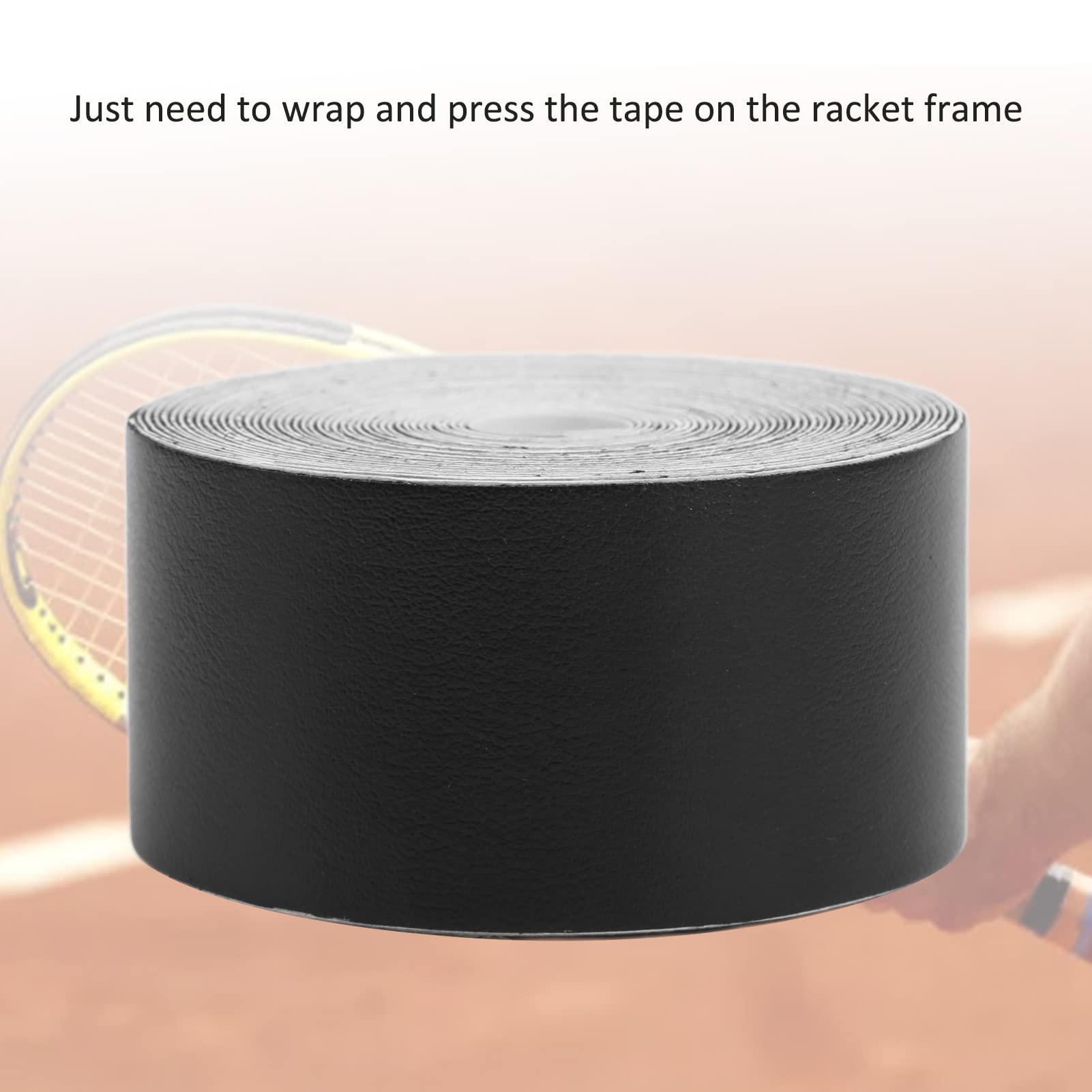VBESTLIFE Tennis Racket Frame Tape, 16.4ft PU Edge Wrap for Racquet Head Cover Scratch Prevention Sports Equipment Maintenance‌ (Black)