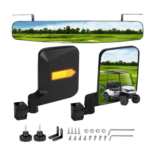No Drilling Golf Cart Mirrors with Built-In Reflector, Golf Cart Side Mirrors and Rear View kit 180° Rotation HD Shatterproof Glass Ultra-Wide Fit for EZGO, Club Car, Yamaha, ICON, Star, Zone