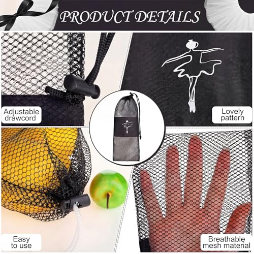 Mesh Dance Pointe Shoes Bag for Women Girls Black - 4 Pack