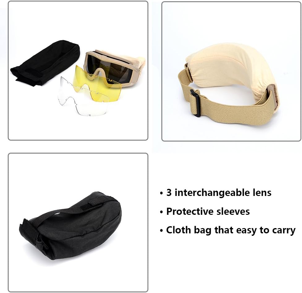 SPOSUNE Airsoft Goggles - Anti-Fog Tactical Goggles with 3 Interchangeable Lenses | UV400 Protection