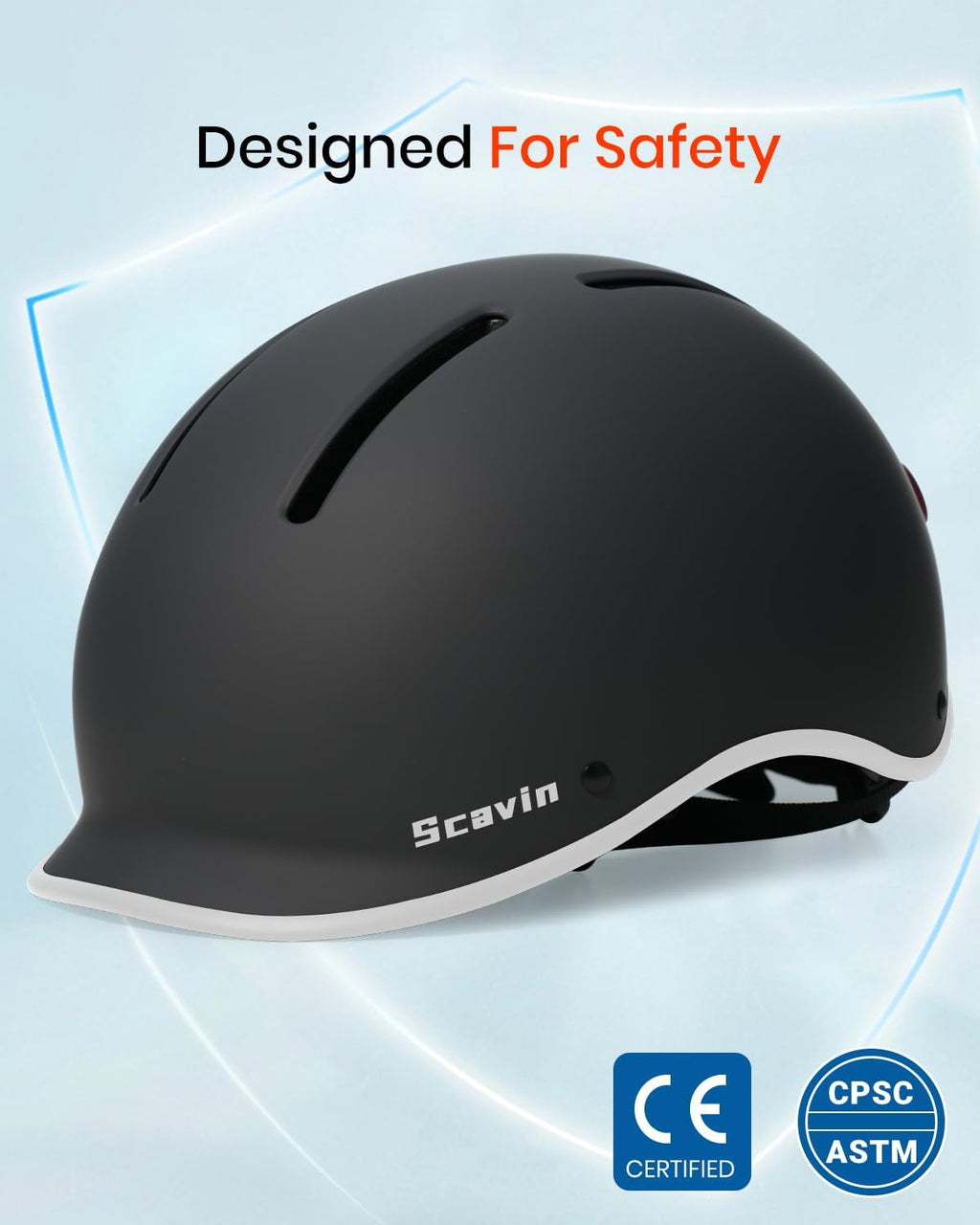 Skiennix Bike Helmet - Adjustable Cycling Safety Helmet with Rechargeable Rear Light | For Men, Women & Youth
