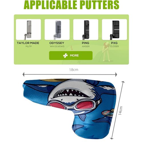 Golf Club Head Covers for Blade Putter, Waterproof Leather Headcovers for Golf Clubs, Ideal Golf Accessories Gift for Men Women (Shark)