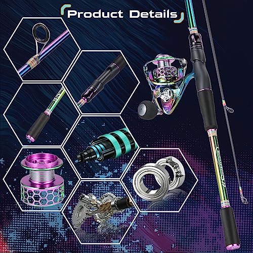 Spinning Fishing Reel and Rod Combo - Lightweight 1.8m/5'10'' with LY1000 Reel for Freshwater Bass Trout