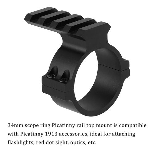 ToopMount 34 mm Scope Rings Adaptor with 4 Slots Picatinny Rail, 34mm Scope Mounted Picatinny Adapter, Tactical Light Barrel Clamp Mounts for Scope Flashlight, Picatinny Ring Mount for Red Dot Sights