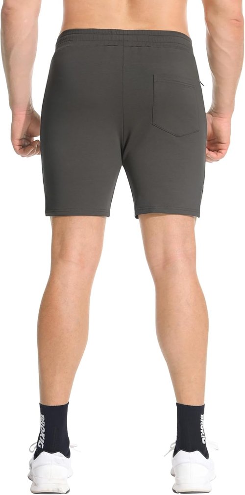 BROKIG Men's Airstretch Gym Shorts - 5 Inch Slim Fit Athletic Workout Shorts with Zipper Pockets