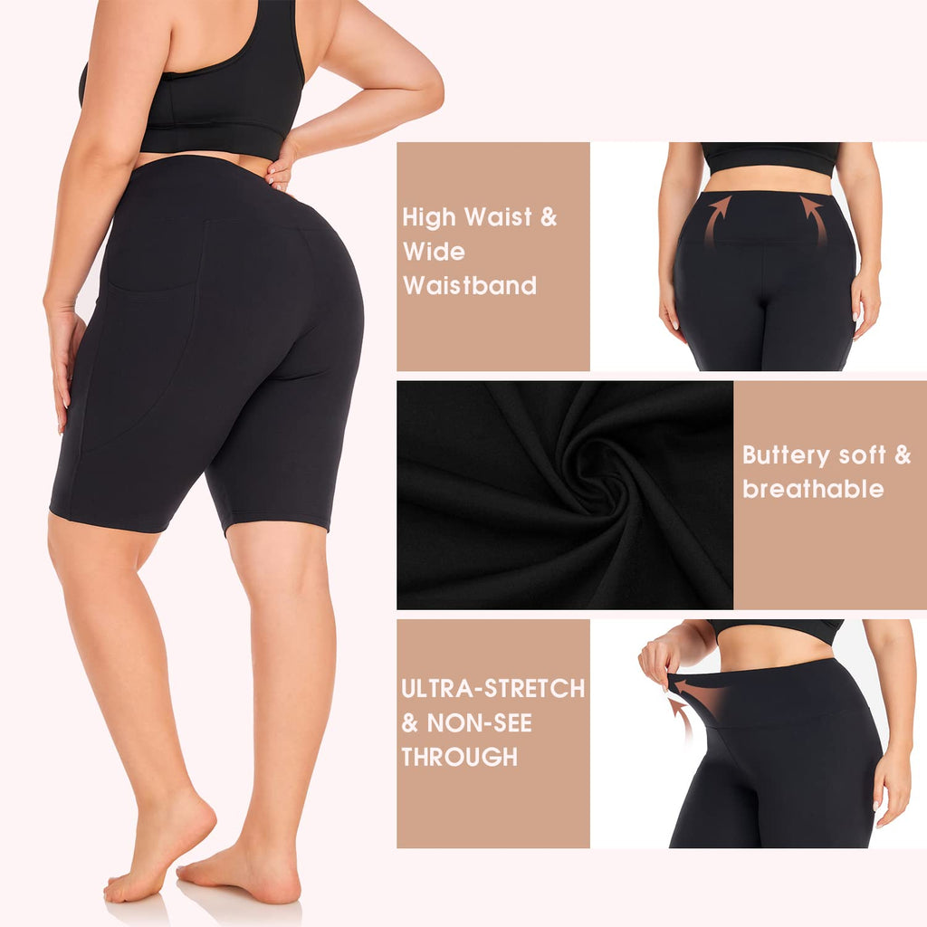 Hi Clasmix 3 Pack Plus Size Biker Shorts for Women(1X-4X)-High Waisted Non-See Through Workout Super Soft Black Yoga Shorts(3 Pack Black,XXL)