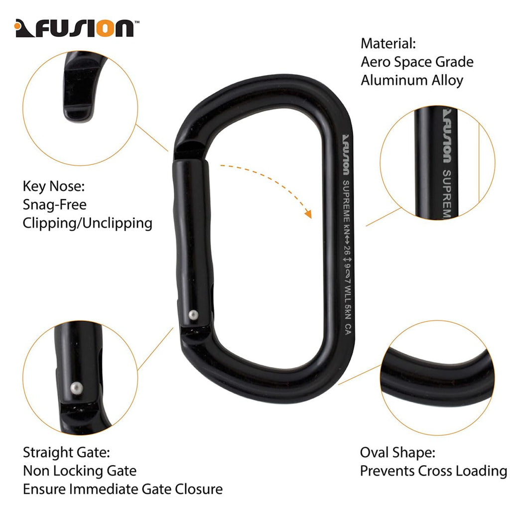 Straight Gate Carabiner - Black, Supreme Oval-Shaped (FP-9318-3-STK-BLK)