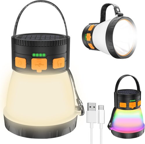 LED Camping Lantern - 1500 Lumens Rechargeable with Solar Panel | Waterproof, 8 Light Modes, 7500mAh Power Bank