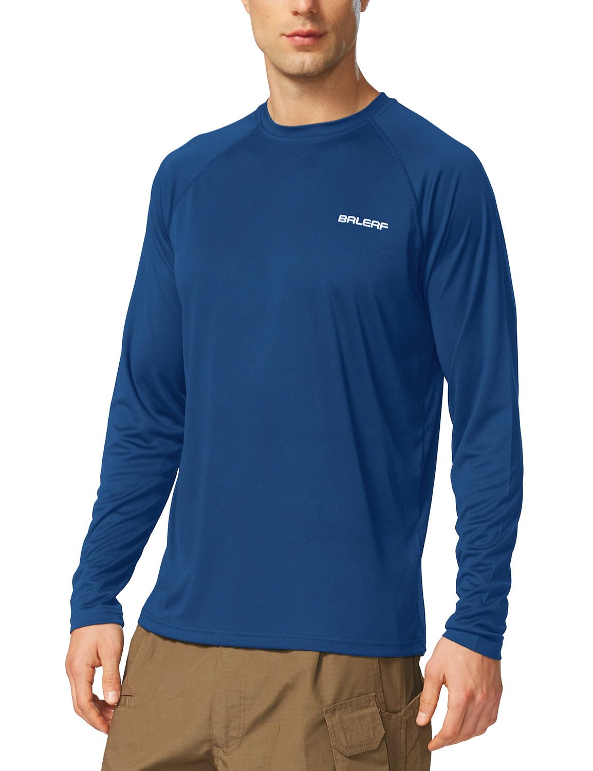 baleaf Mens UPF 50+ Sun Protection Shirts Long Sleeve Rash Guard, Quick Dry 4-Way Stretch for Fishing Swimming Surfing 01-Ocean Blue L