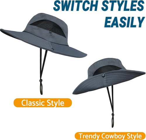 NPQQUAN Ponytail Sun Bucket Hats for Women Men Wide Brim UPF 50+ Fishing & Beach Hats