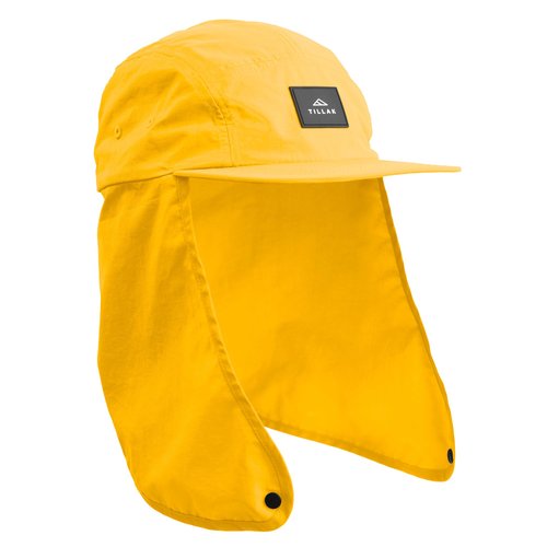 Tillak Chamisa Sun Hat, Lightweight Nylon 5 Panel Cap with Hide-able Neck Shade and Spring Cord (Yellow)