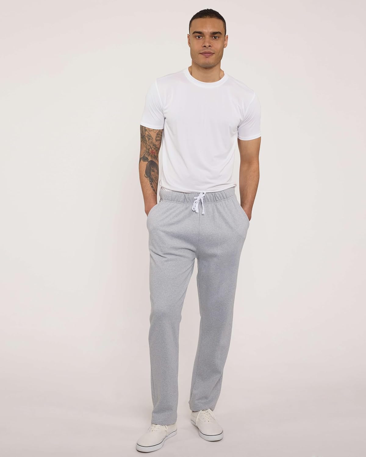 Real Essentials Men's Tech Fleece Sweatpants - 3 Pack with Pockets | Casual Open Bottom (Big & Tall Available)