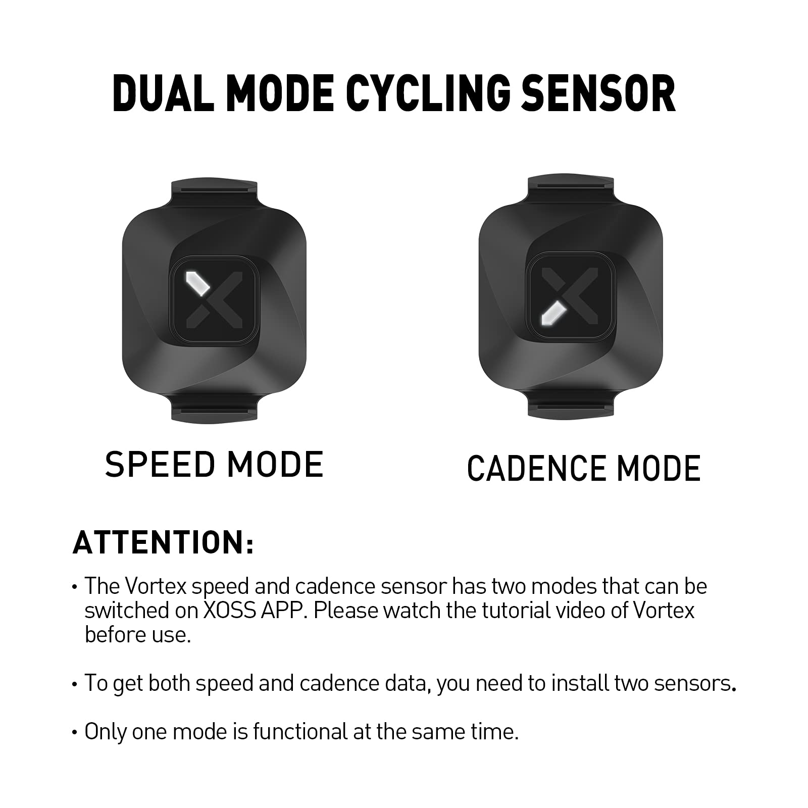 XOSS Vortex Cadence/Speed Sensor ANT+/Bluetooth 4.0, Outdoor/Indoor Wireless IPX7 Dual Modes Bike Computer RPM Sensor for Road Bike/Spinning Bike/MTB Compatible with Wahoo Fitness/Zwift/Strava
