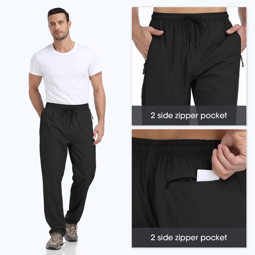 BondiTrekk Mens Lightweight Hiking Pants Water Resistant Athletic Workout Running Travel Casual Joggers 3 Pockets Quick Dry Black